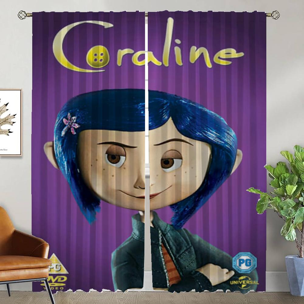 Coralines Modern Living Room Curtains 2 Pieces Blackout Curtains for Camera Partition Halloween Decoration Window Curtain Child
