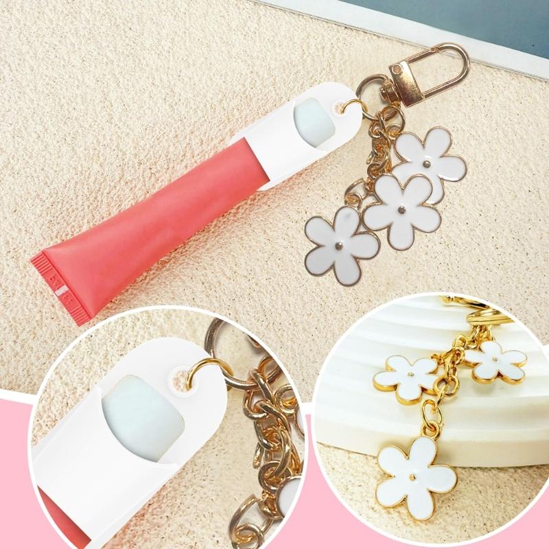 Portable Lip Gloss Keychain Cap Plastic Cosmetic Cover Hanging Holder Decoration Pendant For Keys On The Go