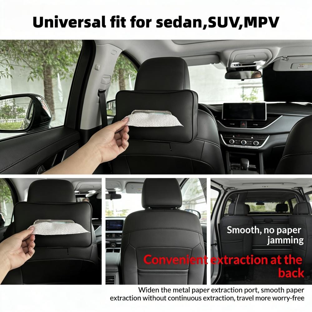 Car Tissue Box Holder Microfiber Leather Car Center Console Armrest Napkin Box Sun Visor Backseat Tissue Case with Fix Strap