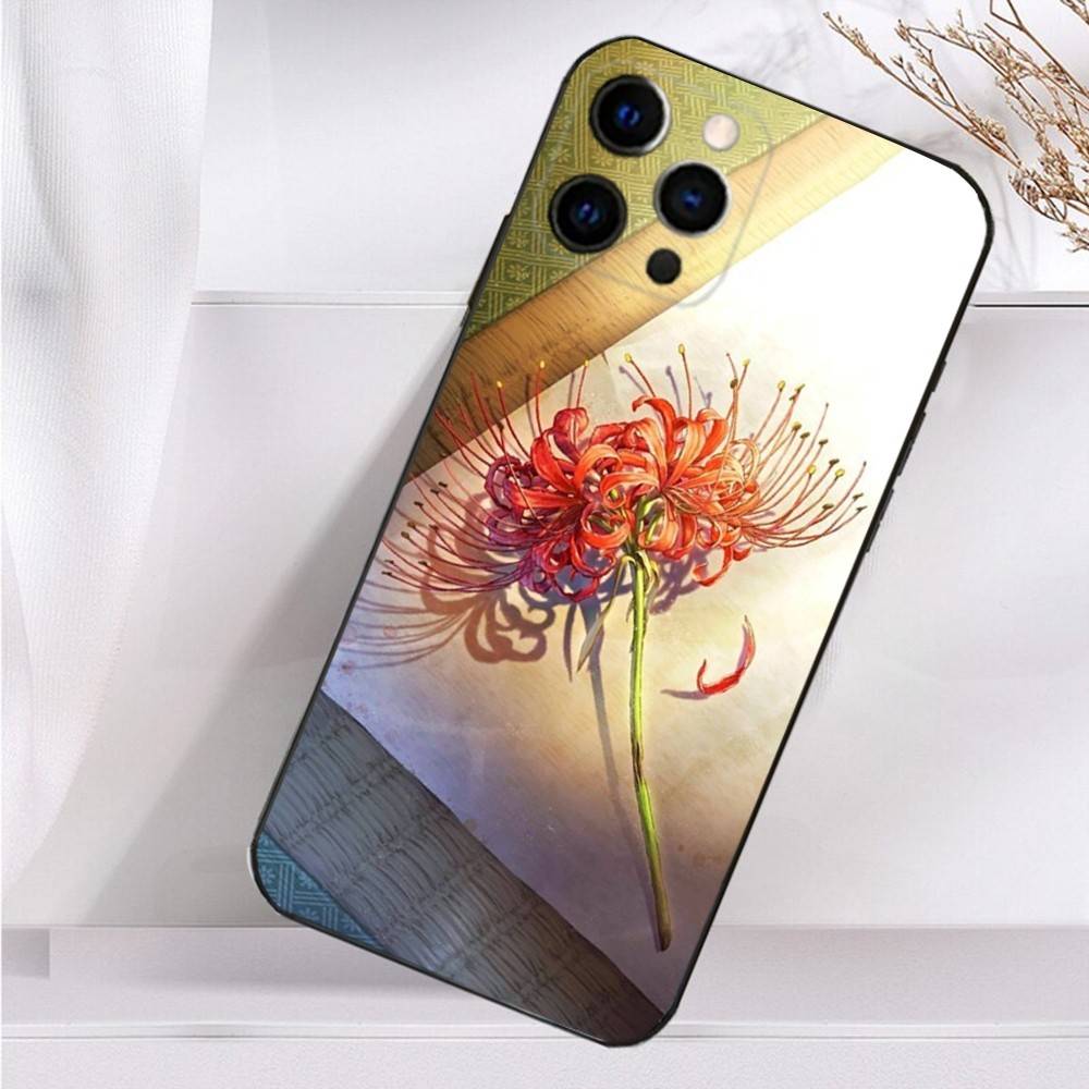 Ghoul Red Spider Lily Tokyo Case For iPhone 16,15,17,14,13,12,11 Plus,Pro Max,XS,X,XR,SE,Mini,8,7 Soft Silicone Black Cover