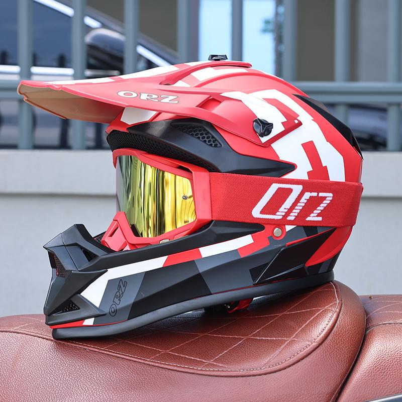 ORZ-F16-DOT Approved Off Road Motocross Helmet with Goggles, High Strength ABS Lightweight Shockproof All Terrain Safety Gear