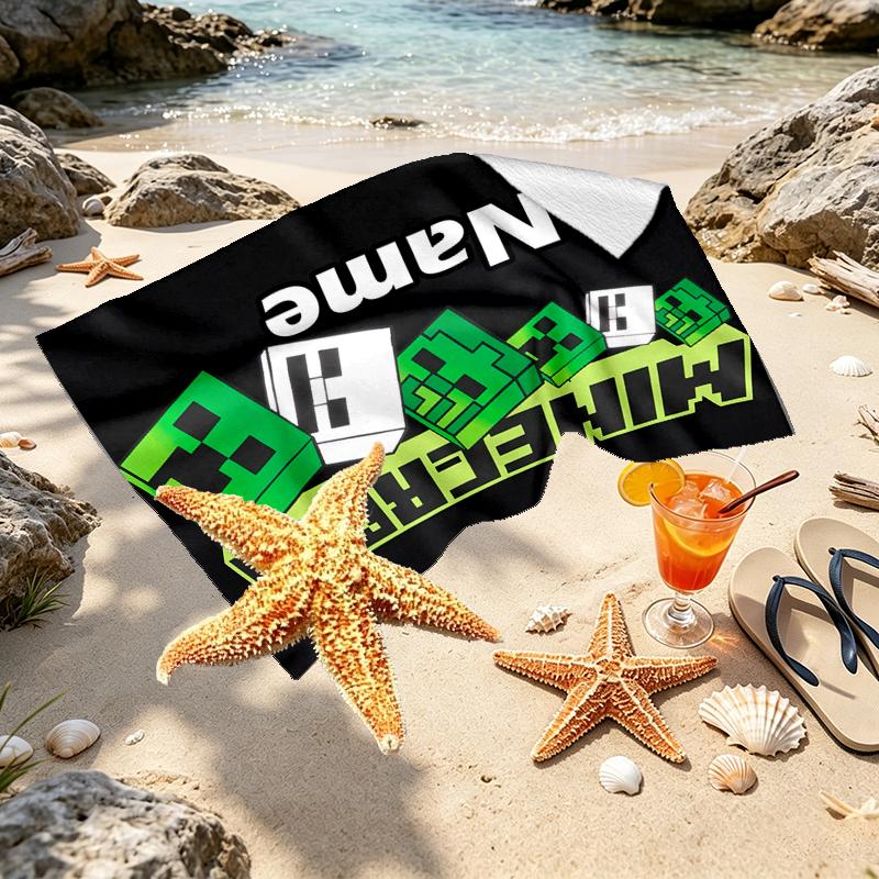 Custom Name Personalized Gamer craft Print Beach Towel, for Trip Camping Beach Party Home Decor, Birthday Gift for Family & Friends