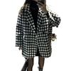 Damen Wollmantel in Midilänge mit Hahnentrittmuster - Gesteppt, lockere Passform, warm für Herbst und Winter
