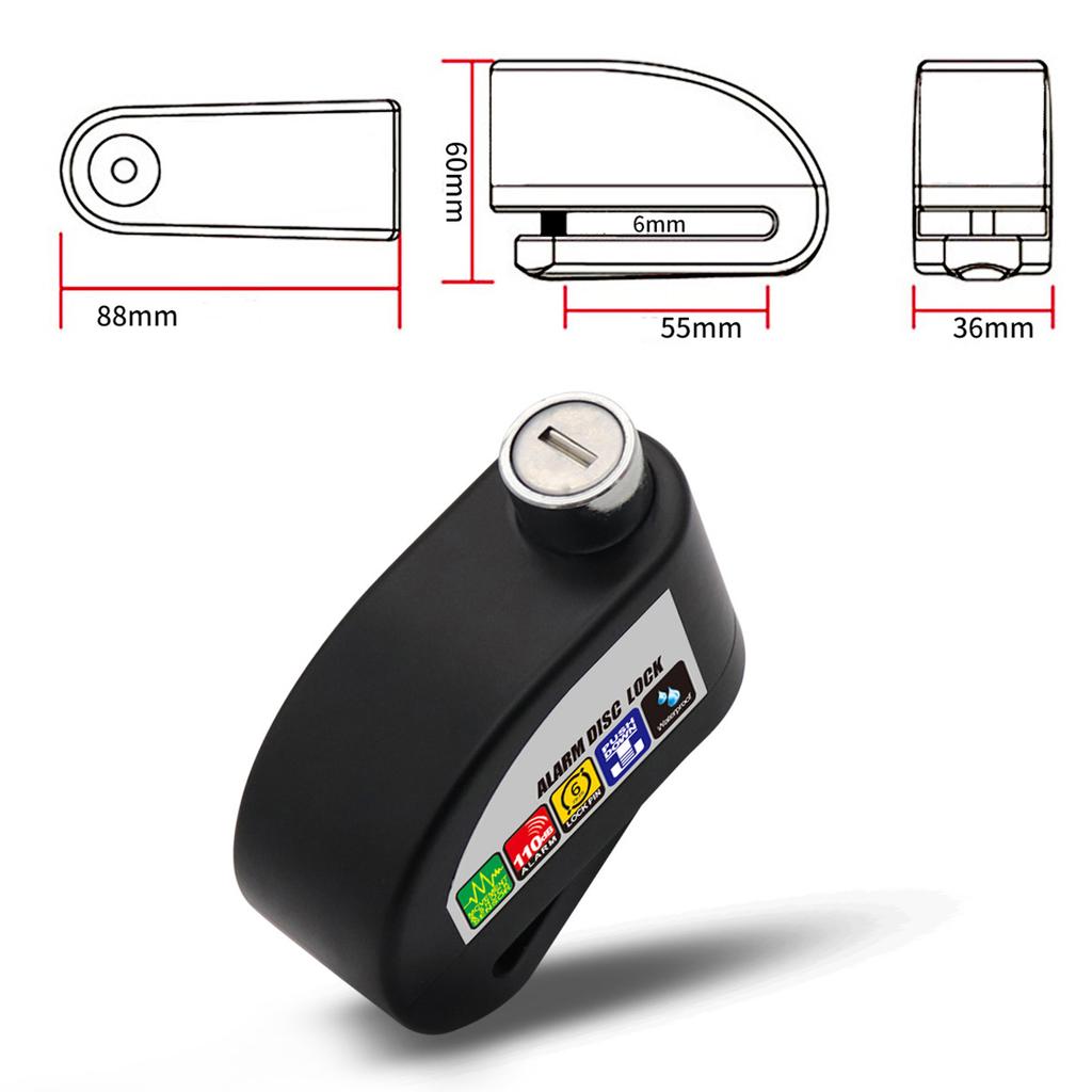Alarm-Scheibenschloss, Rad-Scheibenbremsenschloss, bis zu 110 dB, wasserdicht, akustischer Alarm, Diebstahlschutz, Stoßdämpfung