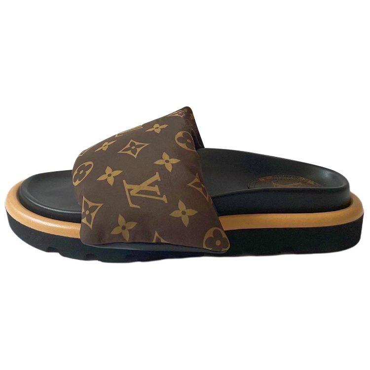 Louis Vuitton Down Slippers Women's Black Brown 1A98GT