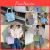 Cute Pastel Blue Plaid Canvas Tote Bag For Girls Small Square Shape