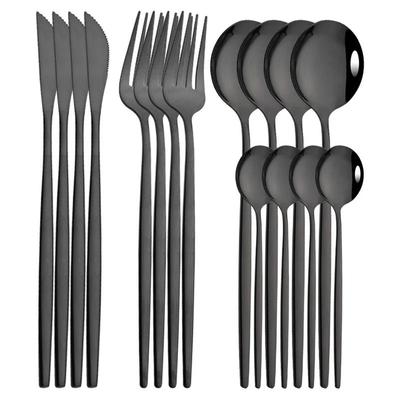 16Pcs Blue Silver Dinnerware Stainless Steel Cutlery Set Knife Fork Tea Spoon Dinner Flatware Set Kitchen Silverware Tableware