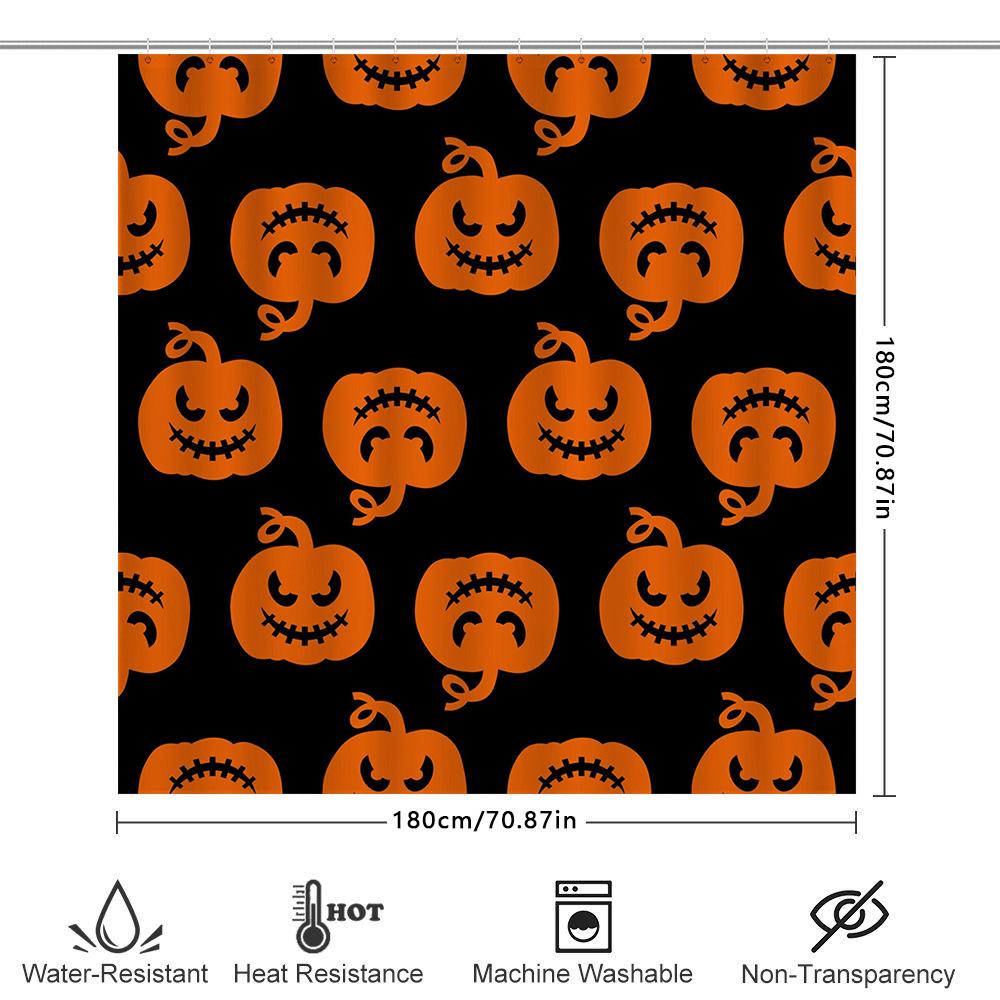 Halloween Decorative Shower Curtain Black Orange Pumpkin Print Plastic Rod Waterproof Fabric Bathroom Decoration Supplies For Ki