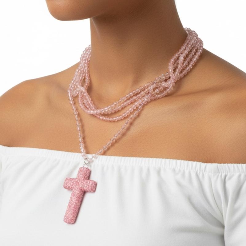 Trendsetting Beaded Crucifix Necklace For Women Adjustable Length Clavicle Chain Suitable For Everyday Styling