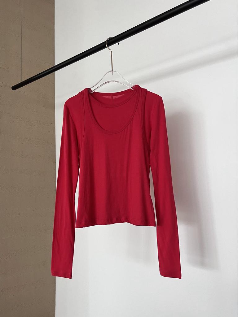 Nanyou T Row Wind Pure Cotton Layered Tank & Long Sleeve Set - Skin-Friendly, Versatile, Round Neck Women's Top