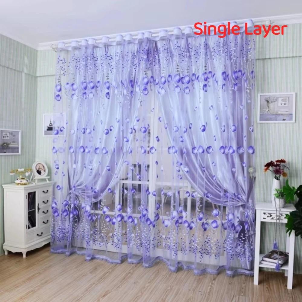 

Modern Printed Tulip Window Screen 100X200CM Polyester Drape Curtain Sheer Curtains Bedroom Door Kitchen фиолетовый