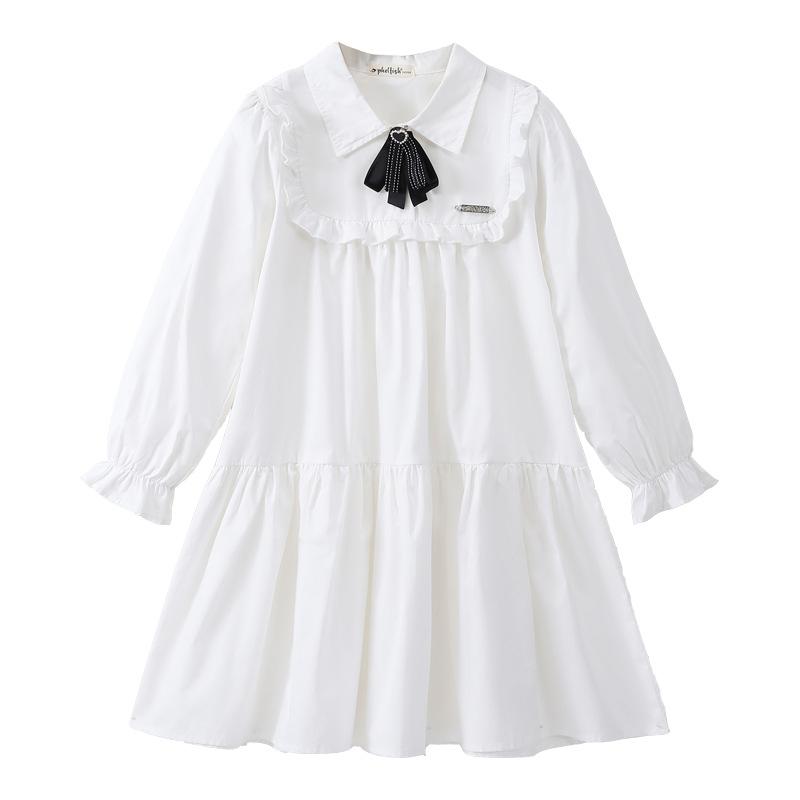 

Girls Fashionable Cotton Dress for Summer, Children s Elegant White Shirt Dress 120cm
