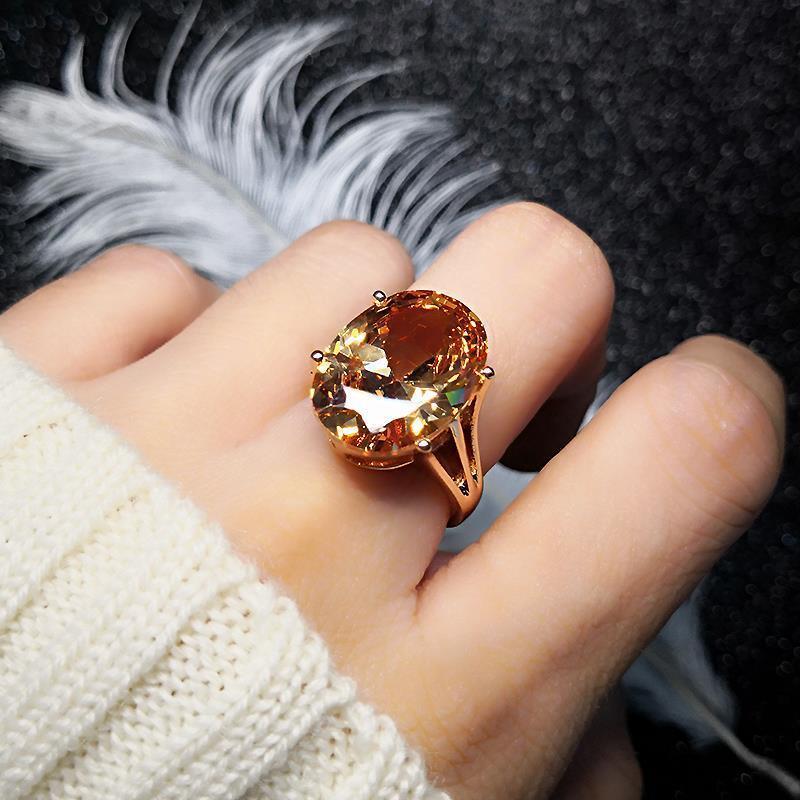 Three-dimensional Design Inlaid Oversized Oval Citrine Ring Exaggerated Luxury Palace Style Ladies Brand  Jewelry