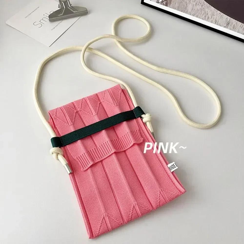 Coin Purse Small Messenger Bag Organ Pleated Knitting Female Handbag Mobile Phone Bag Crossbody Bags Women Shoulder Bag