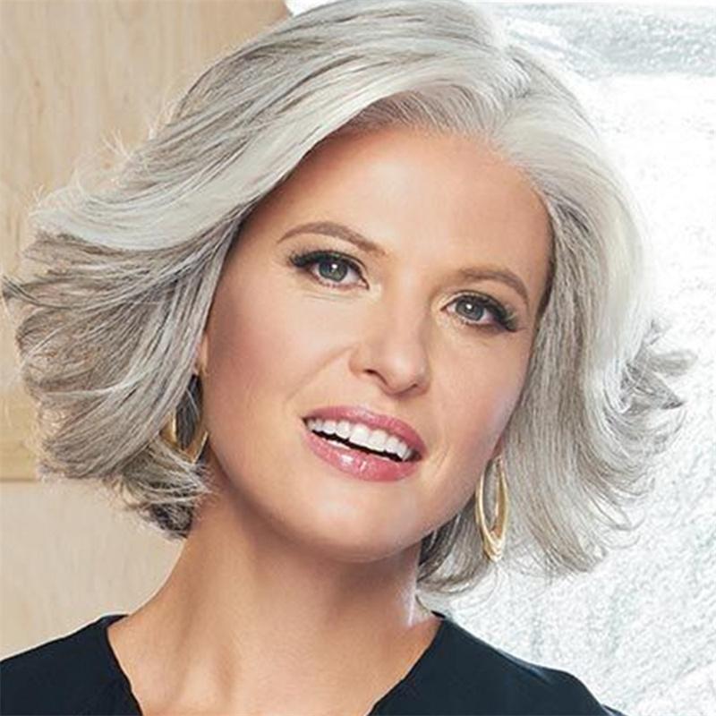

Synthetic Short Curly Wigs Salt Hair Silver Grey Wig for Women Natural Old Lady Stylish Mommy Short Salt and Pepper Wigs Cosplay срібний