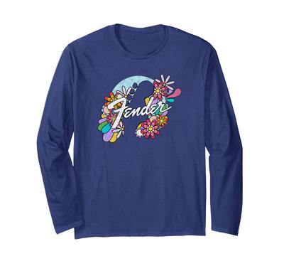 Fender Spring Time Flower Covered Guitar Silhouette Logo Long Sleeve T-Shirt