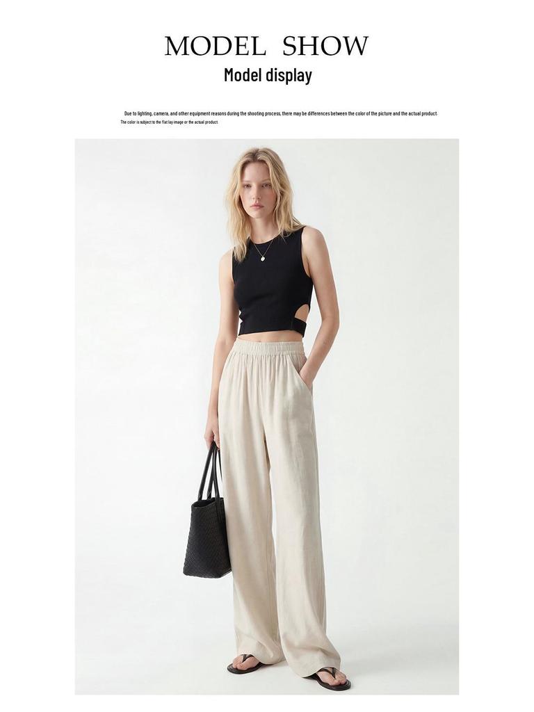 Women's Summer Linen Wide-Leg Pants - Loose, Floor-Length, Casual Fit
