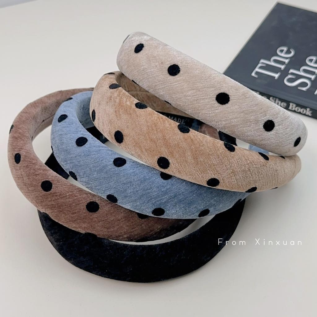 French Retro Polka Dot Velvet Headband Early Simple High Skull Top Headband Pressure Hair Card Versatile Hair Accessories