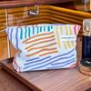 Color Block Corduroy Striped Canvas Travel Bag: Portable Skincare, Makeup, Toiletries Storage for Business Trips
