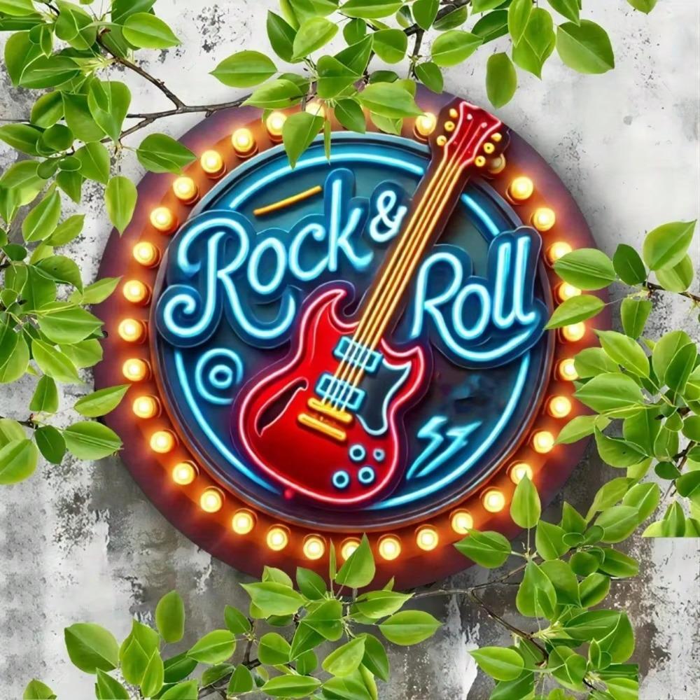 Metal Wall Art Neon Sign Rock N Roll Bar Decor Music Theme