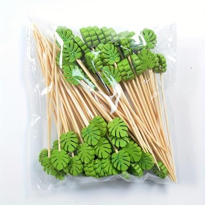 100pcs Green Round Leaf Cocktail Picks,Christmas Party Kitchen Supplies Toothpicks Decorative Cocktail Picks,Halloween