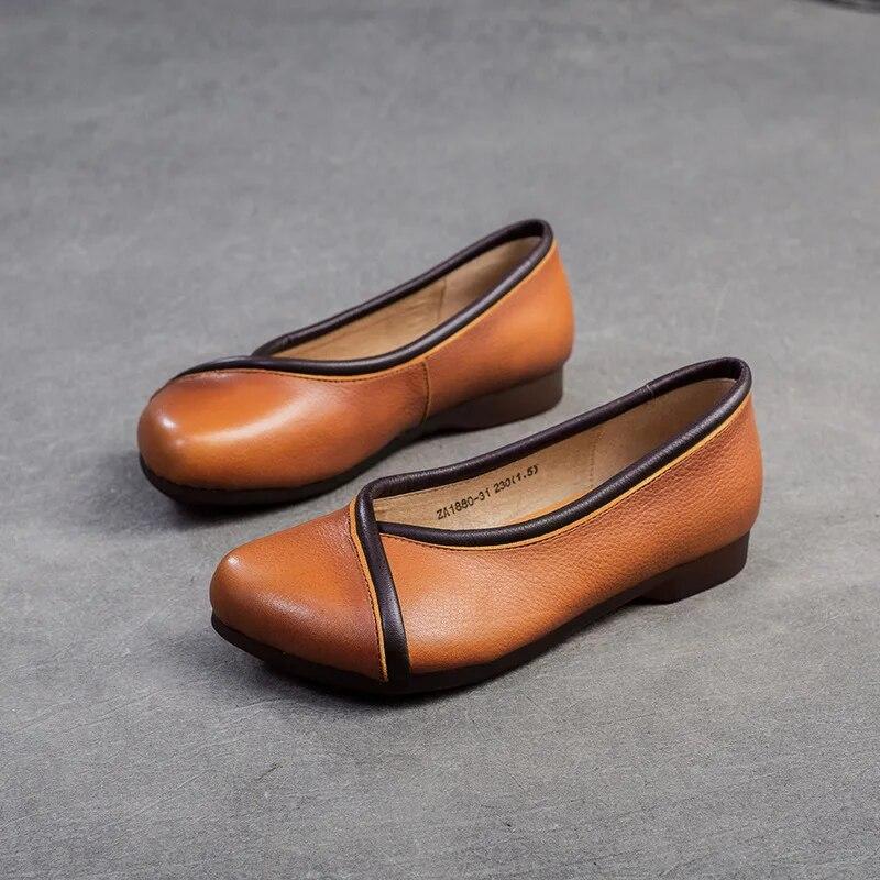 Johnature Eenfargede flate sko med firkantet tå, fritidsloafers med god komfort, slip-on-sko i ekte skinn for kvinner