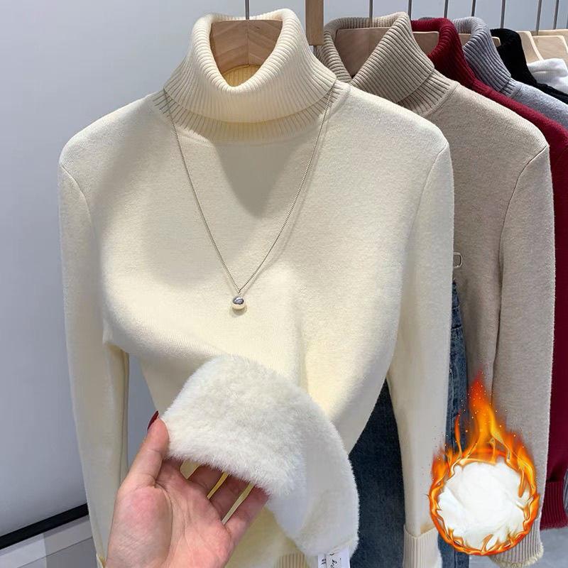 Fleece and Thickened Sweater Women's High-neck One-piece Fleece Sweater Women's Autumn and Winter Pullover Solid-color Knitted Sweater