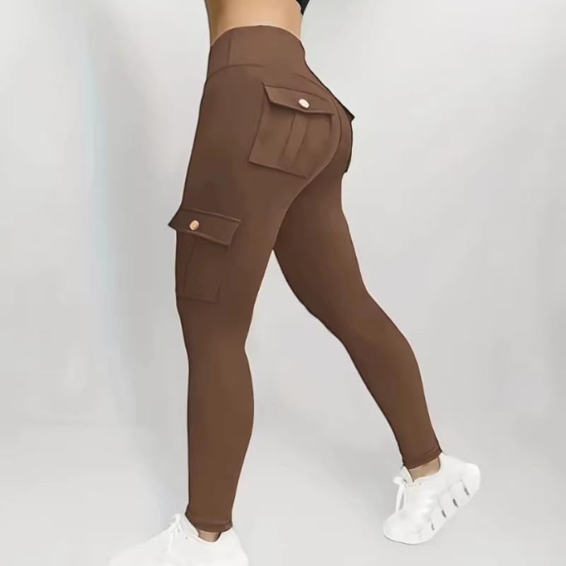 Dámské cargo kalhoty na jógu s více kapsami, vysoký pas, vysoce elastické, úzké, fitness legíny