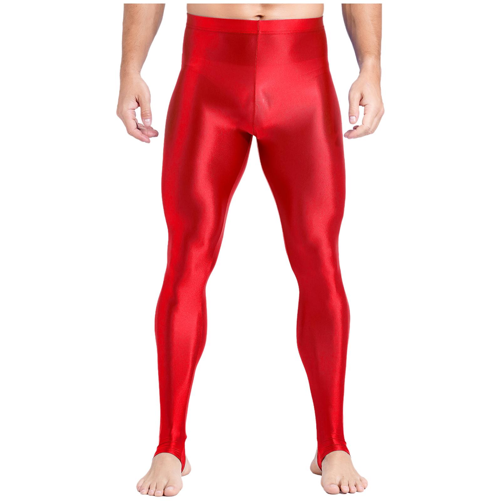 

Чоловічі глянцеві легінси великого розміру з високою посадкою та контролем живота для фітнесу, спортзалу та тренувань L червоний