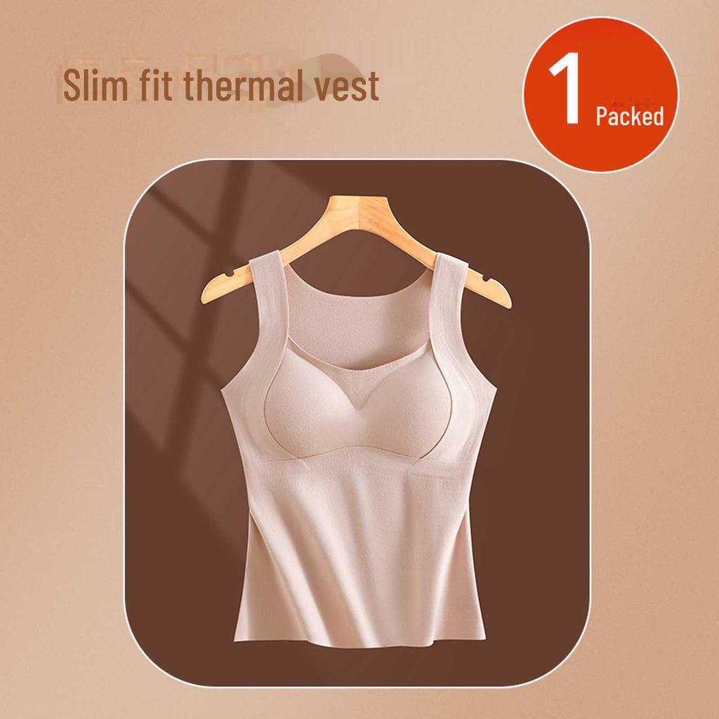 Nahtloses Damen-Samt-Warmweste mit Brustpolstern für Herbst/Winter - BH-frei, integriertes Unterhemd