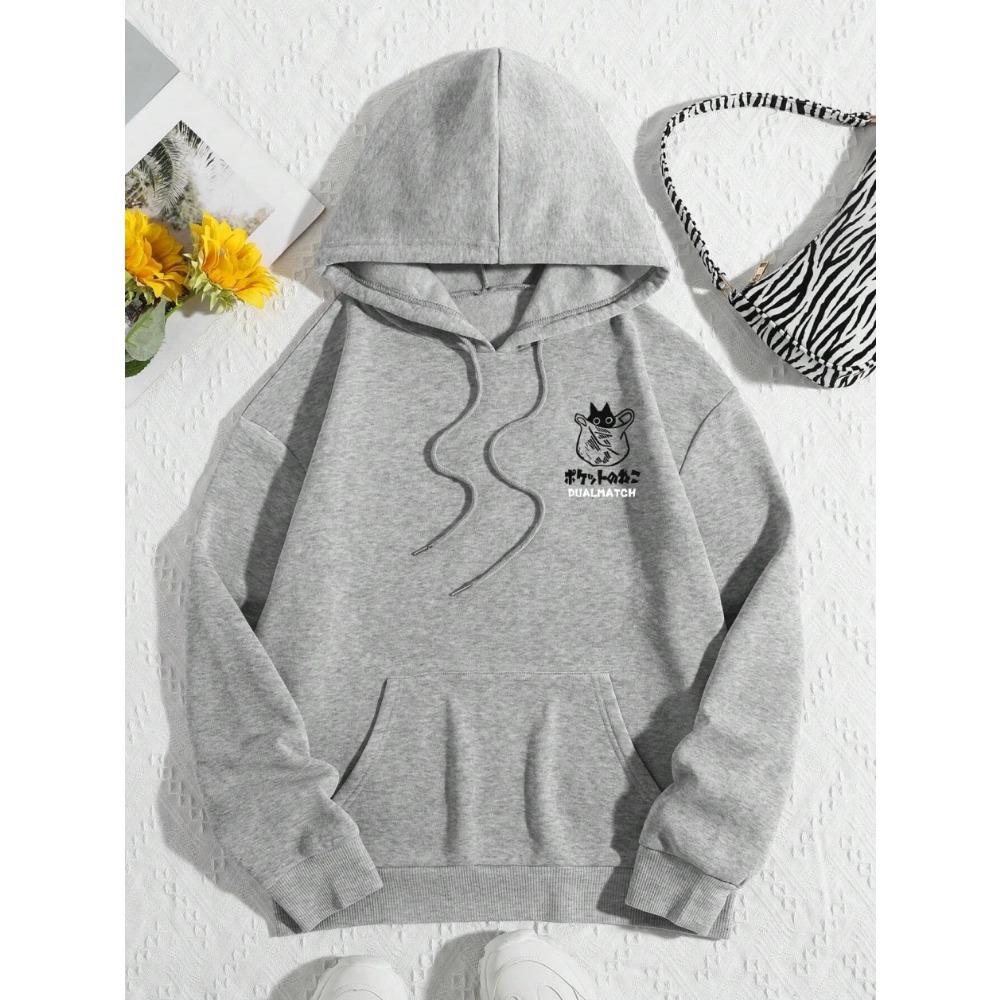 Autumn Cute Cat Cartoon Print Men Sweatshirt Women Harajuku Casual Loose Hooded Fashion Soft Pocket Hoodies Warm Female Clothes
