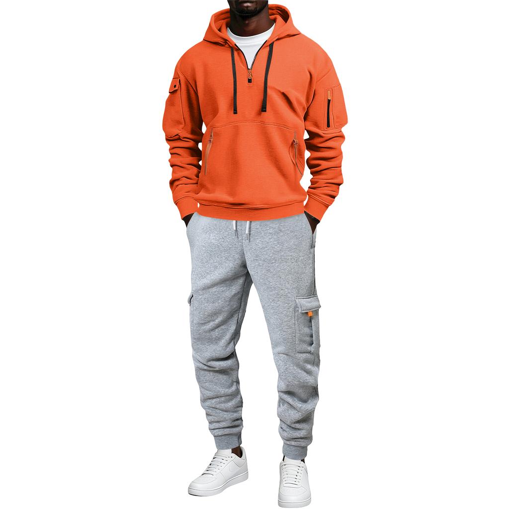 Men's Loose Fit Casual Tracksuit Hoodie and Multi-Pocket Cargo Pants 2 Piece Set
