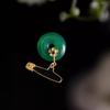 Classic Simple vintage Crystal Flower Broche Natural Hotan Jade Green Round Brooches for Women Banquet Jewelry