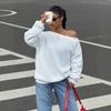 Women S Loose Off Shoulder Solid Color Pullover Sweatshirt