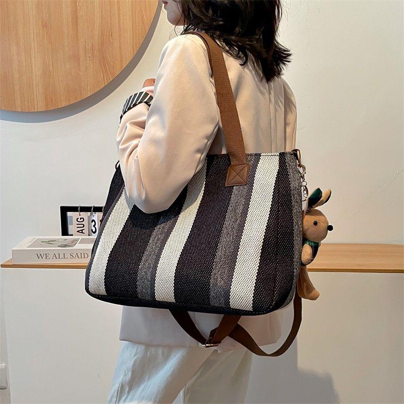 Stylish Women Canvas Color Block Large Capacity Tote Shoulder Bag Handbag чёрный