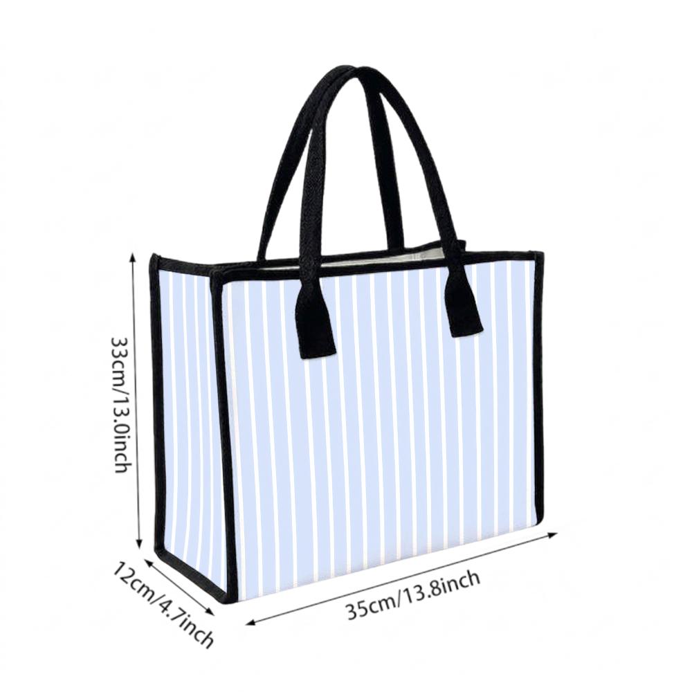 Light Blue Striped Canvas Tote Bag Fashion Casual Large Capacity Women Daily Handbag