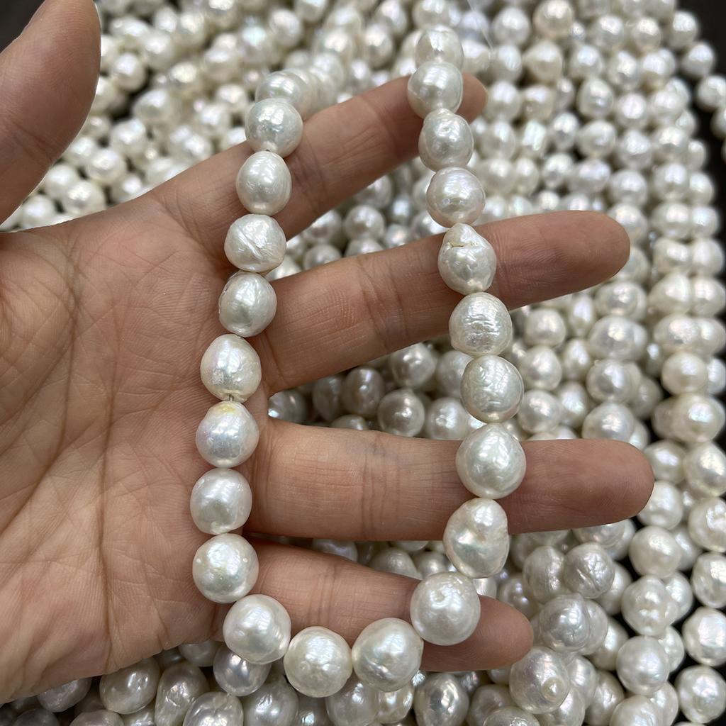10-11mm White Baroque Freshwater Pearl Strand 36cm Natural Loose Beads for DIY Craft