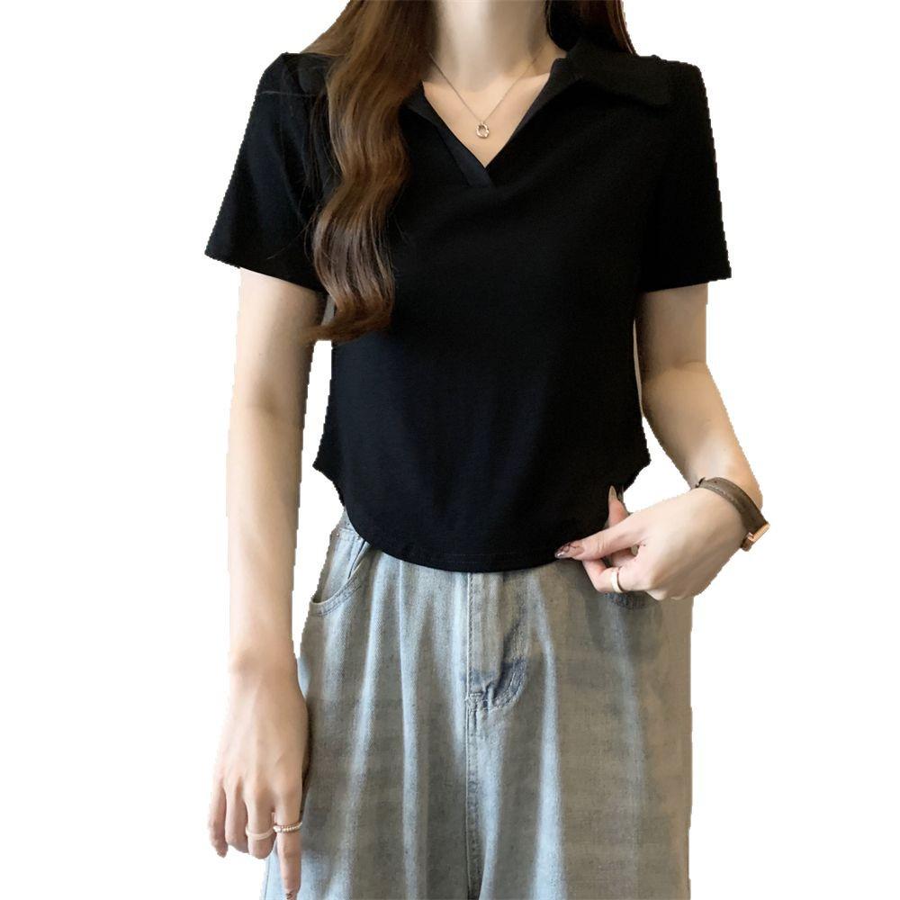 Women's Korean Slim-Fit Polo Collar Short-Sleeve T-Shirt