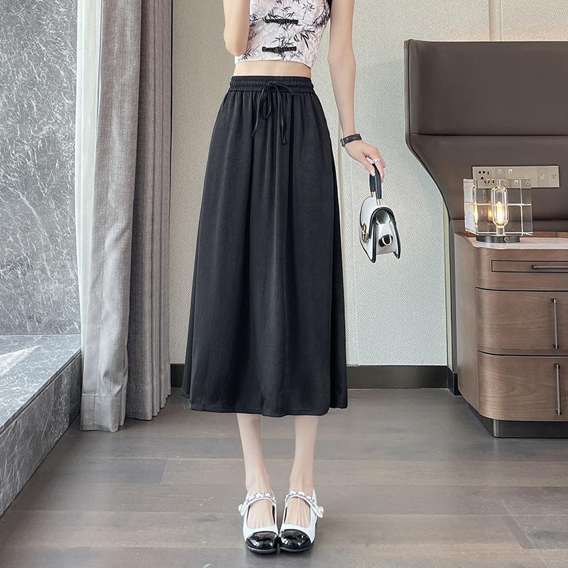 Acetate Satin High-End Feel Midi Skirt Summer New High Waist Draped Petite Straight A-Line Skirt