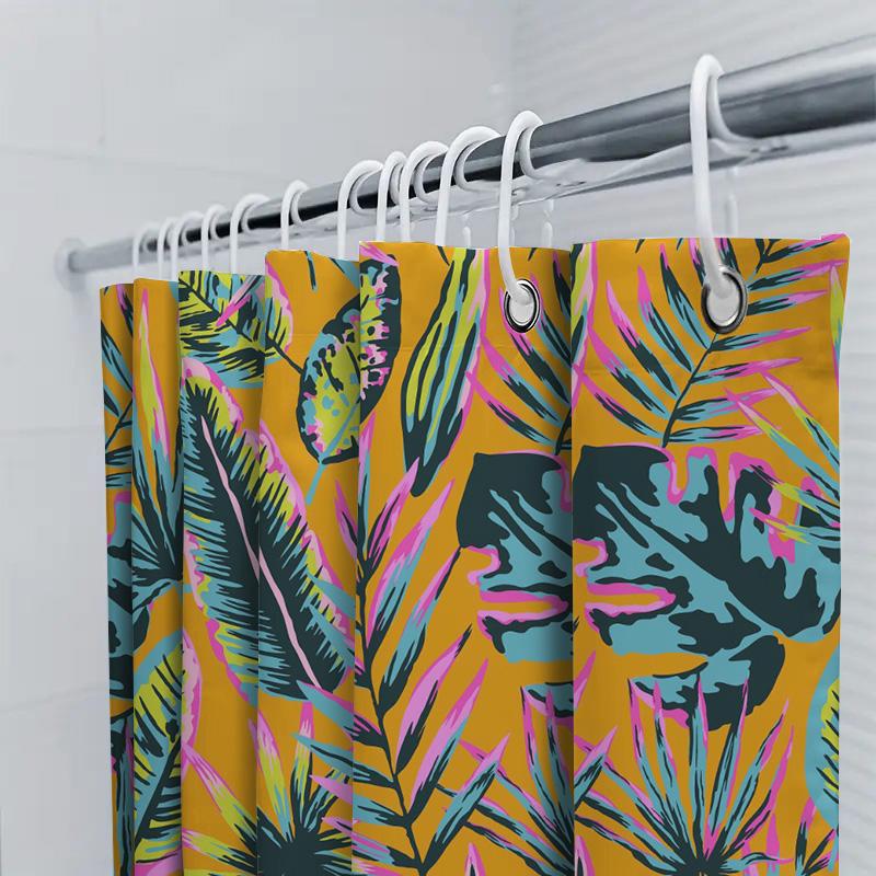 Vibrant Tropical Print Shower Curtain Bright Colors With Leaf Design For Bathroom Decor 180 X 180Cm Waterproof Fabric Decoration