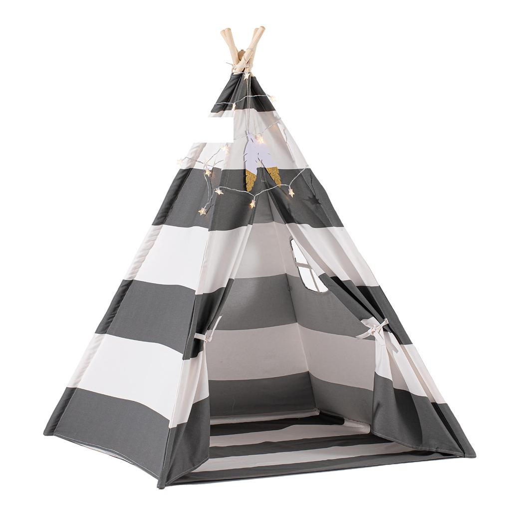 NINEHILLS Kids' Tent, Teepee, Striped, Stylish, 100% Cotton, Tent House, Wooden, Foldable, for Living Room, Indoor Use, Kids' Corner, Secret Base