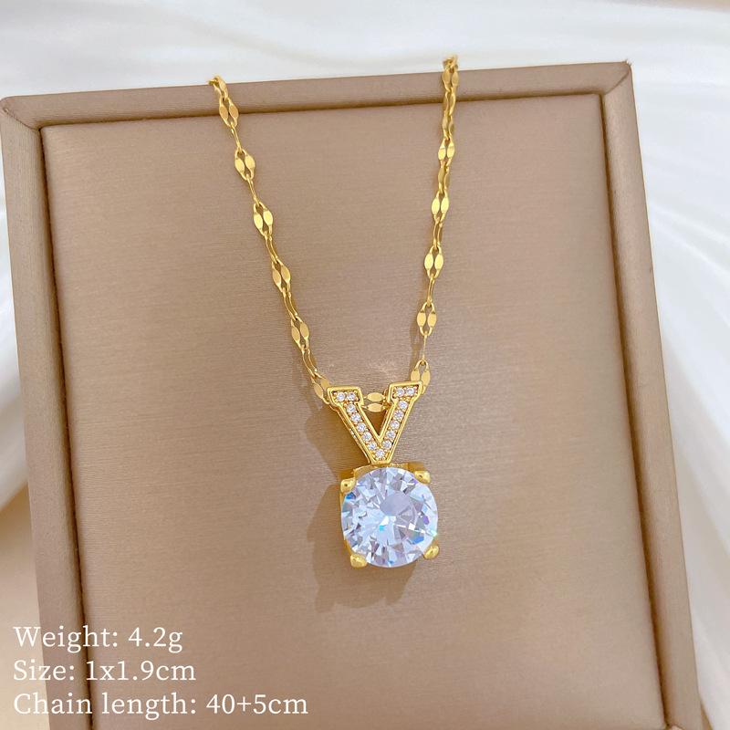 Kupfer-Mikro-Intarsien Leichter Luxus Mode Persönlichkeit Temperament Wunderschöne Voll-Diamant-Halskette Damen Vielseitige Schlüsselbein-Kette Titanstahl