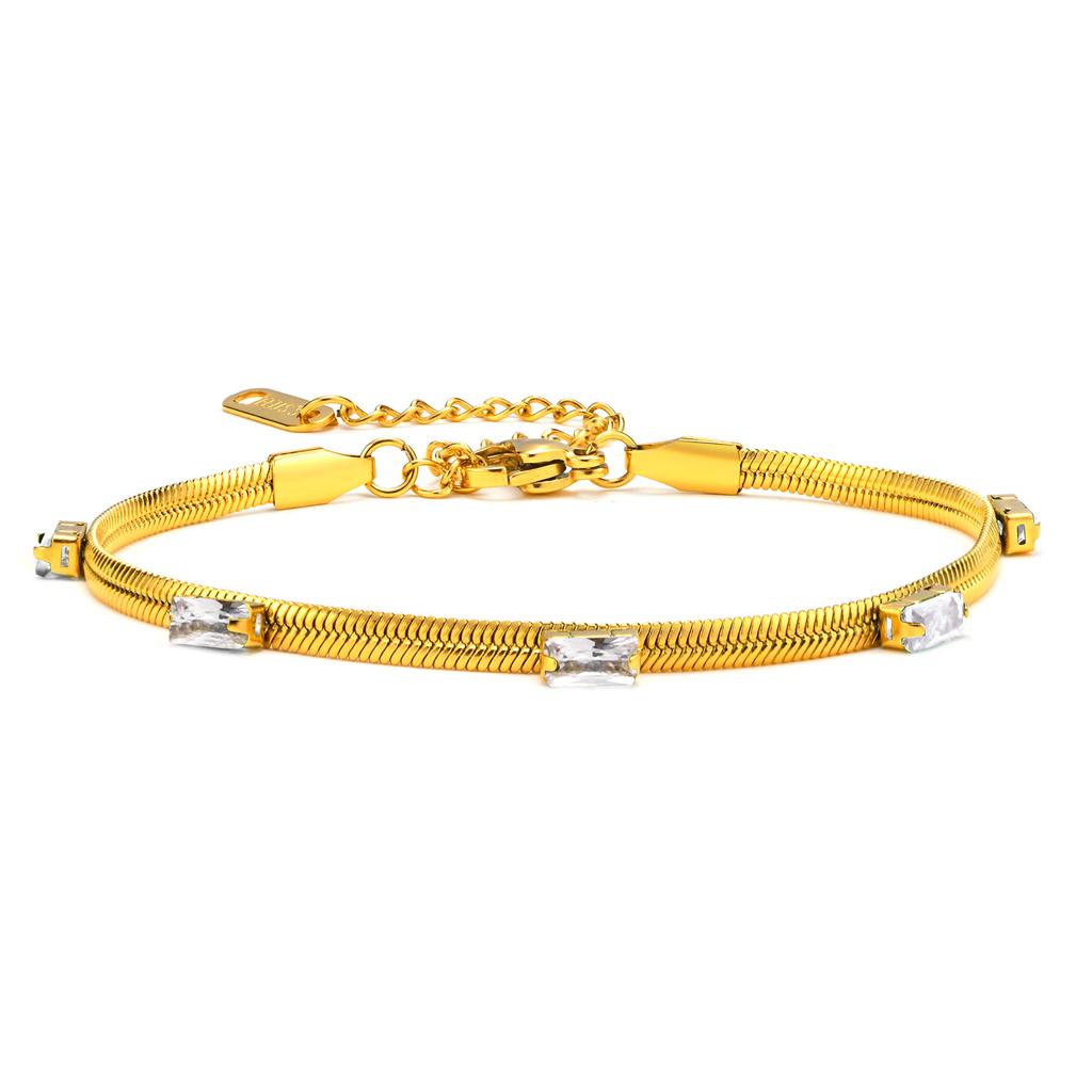 Cubic Zirconia Snake Chain Necklace Bracelet for Women, Stainless Steel Herringbone Chain Set Jewelry Fashion Charms Gift