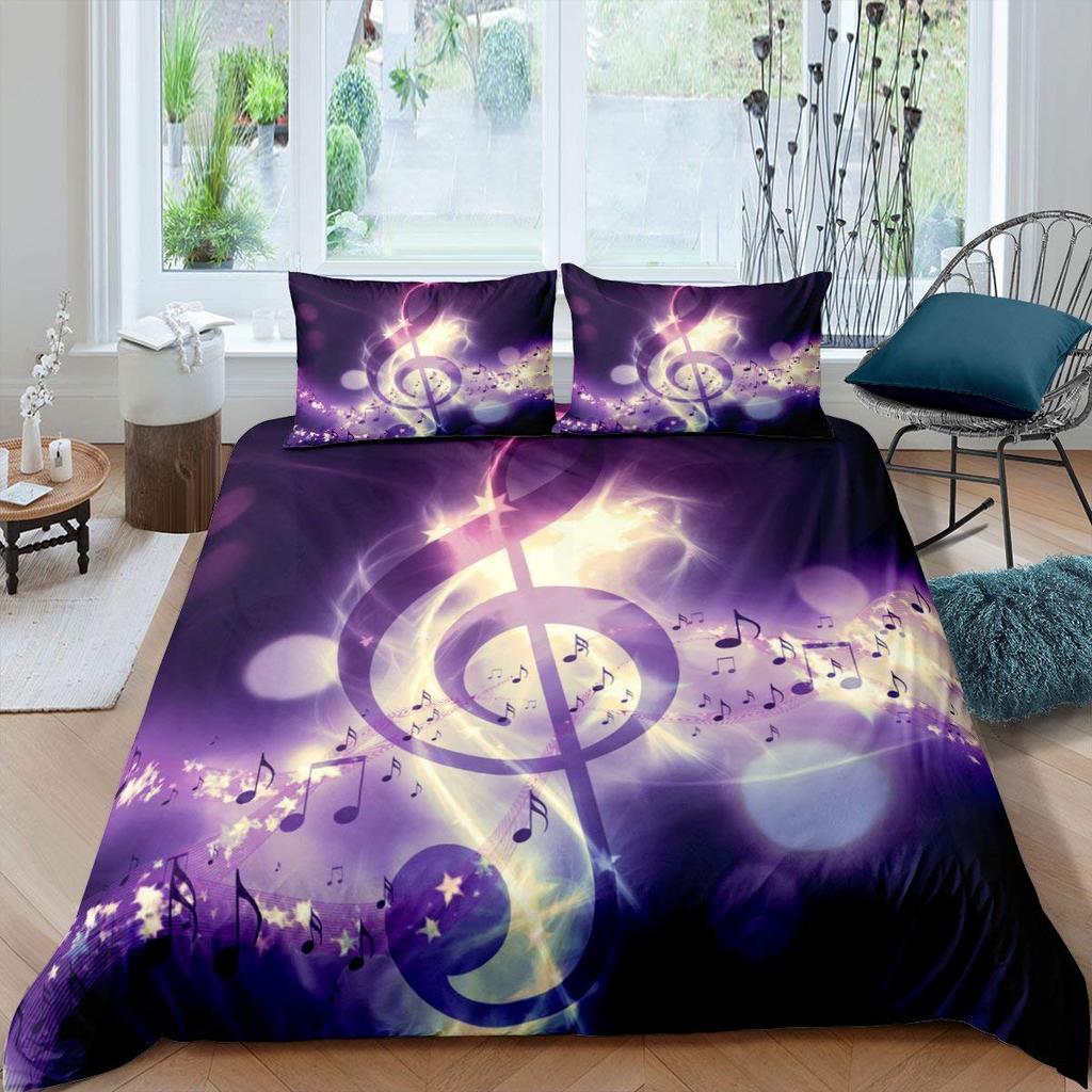 Set Biancheria da Letto con Note Musicali per Bambini Adulti Copripiumino King Queen Size Set Letto Stampato Tessili per la Casa Biancheria da Letto Set Copripiumino 2/3 Pezzi