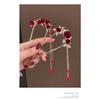 New Chinese Style Rose U Shape Hairpin Women Hanfu Cheongsam Tassel Ancient Style Hair Accessories