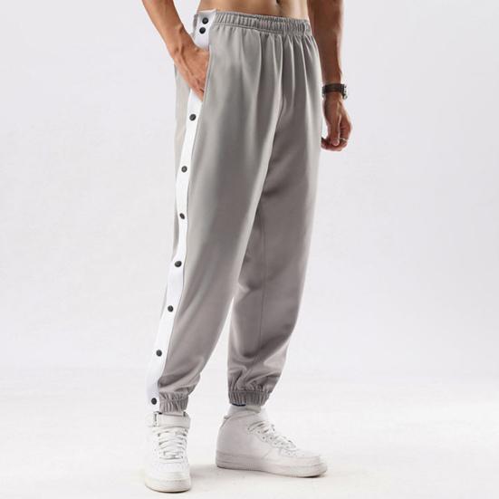 Mid-Rise Elastic Waistband Pockets Side Buttons Closure Men Pants Splicing Basketball Training Sweatpants Daily Clothing