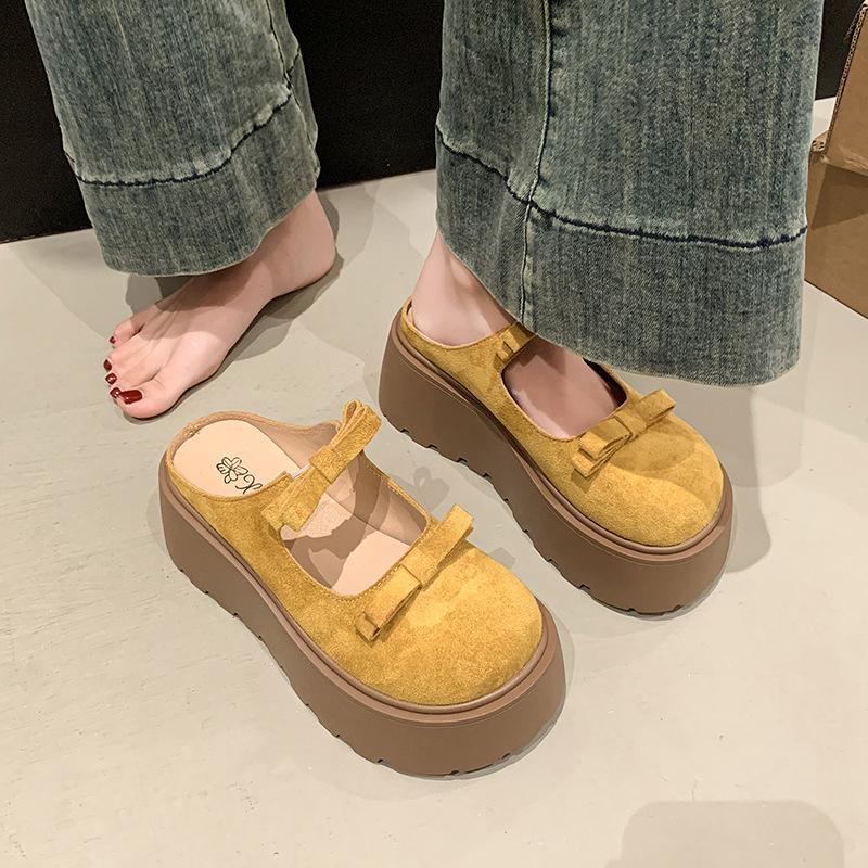 Thick-bottomed Bag Head, Half Slippers, Women's Outer Wear 2025 Spring New Versatile Muffin, Lazy Person Increases Height