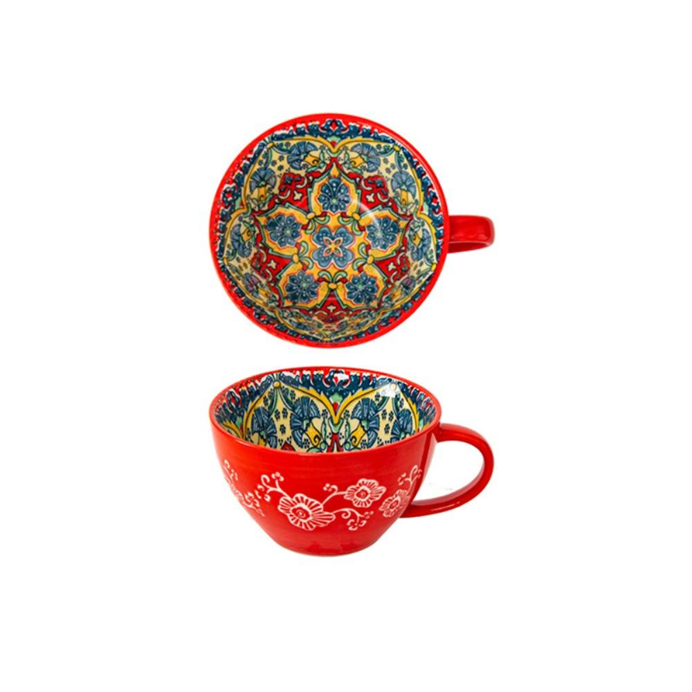 Ceramic Bohemian Breakfast Cup Retro Oatmeal Cup Multifunctional Coffee Mug  Friend Gift