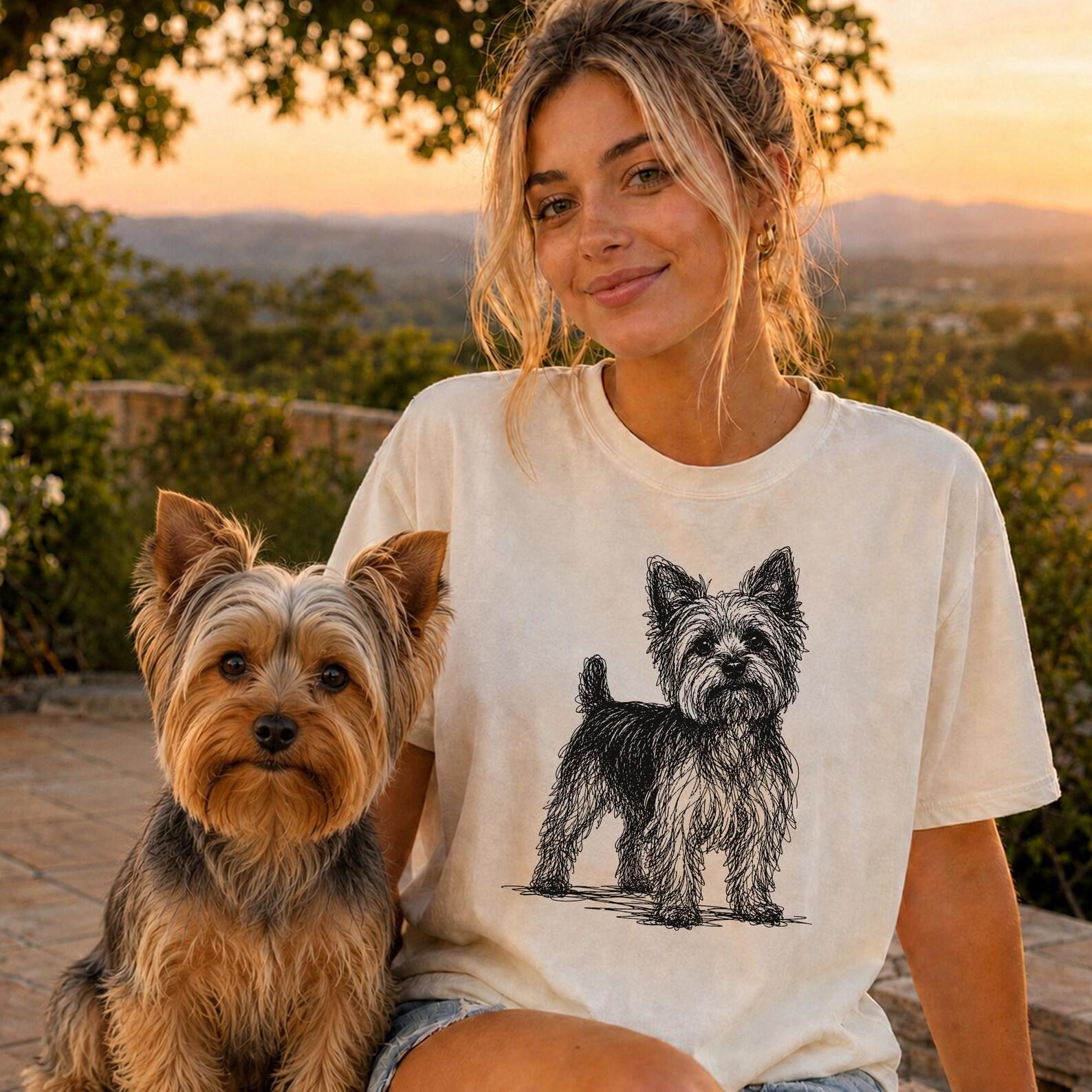 Yorkshire Terrier Line Art Shirt, Minimalist Scribble Yorkie Sketch Tee, Abstract Dog T-Shirt, Yorkie Mom Gift, Artsy Dog Tee 2XL