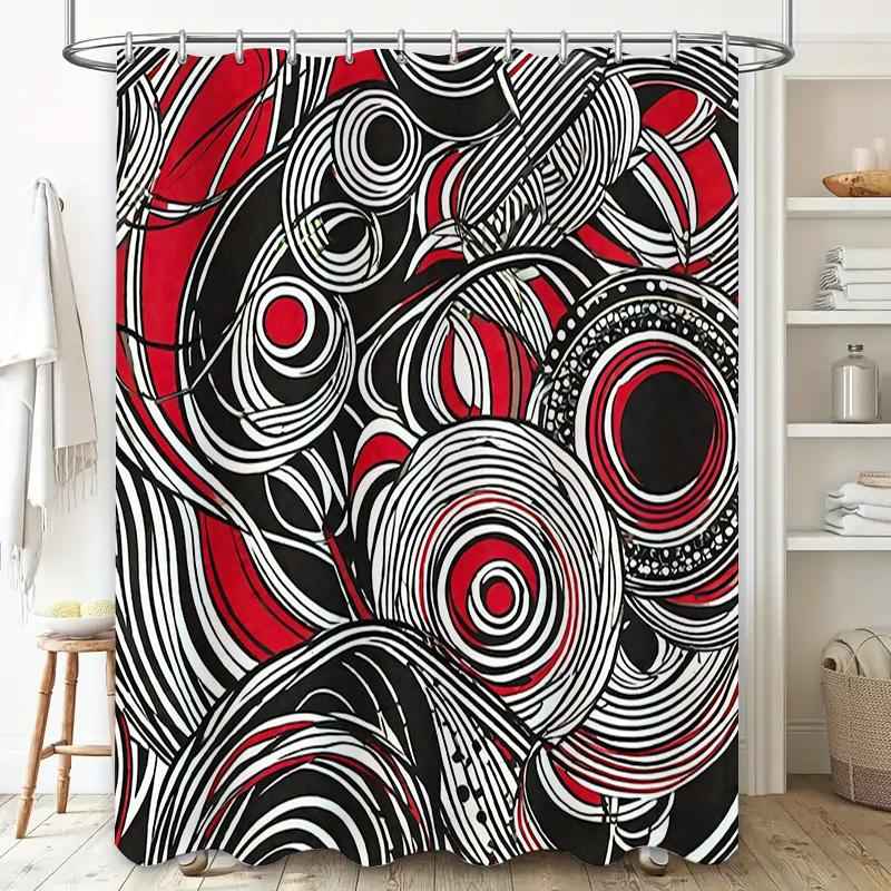 Abstract Black Red White Shower Curtain Waterproof Decorative Bathroom Decor 3D Printed Bath Mats Shower Liner Set Home Decorati